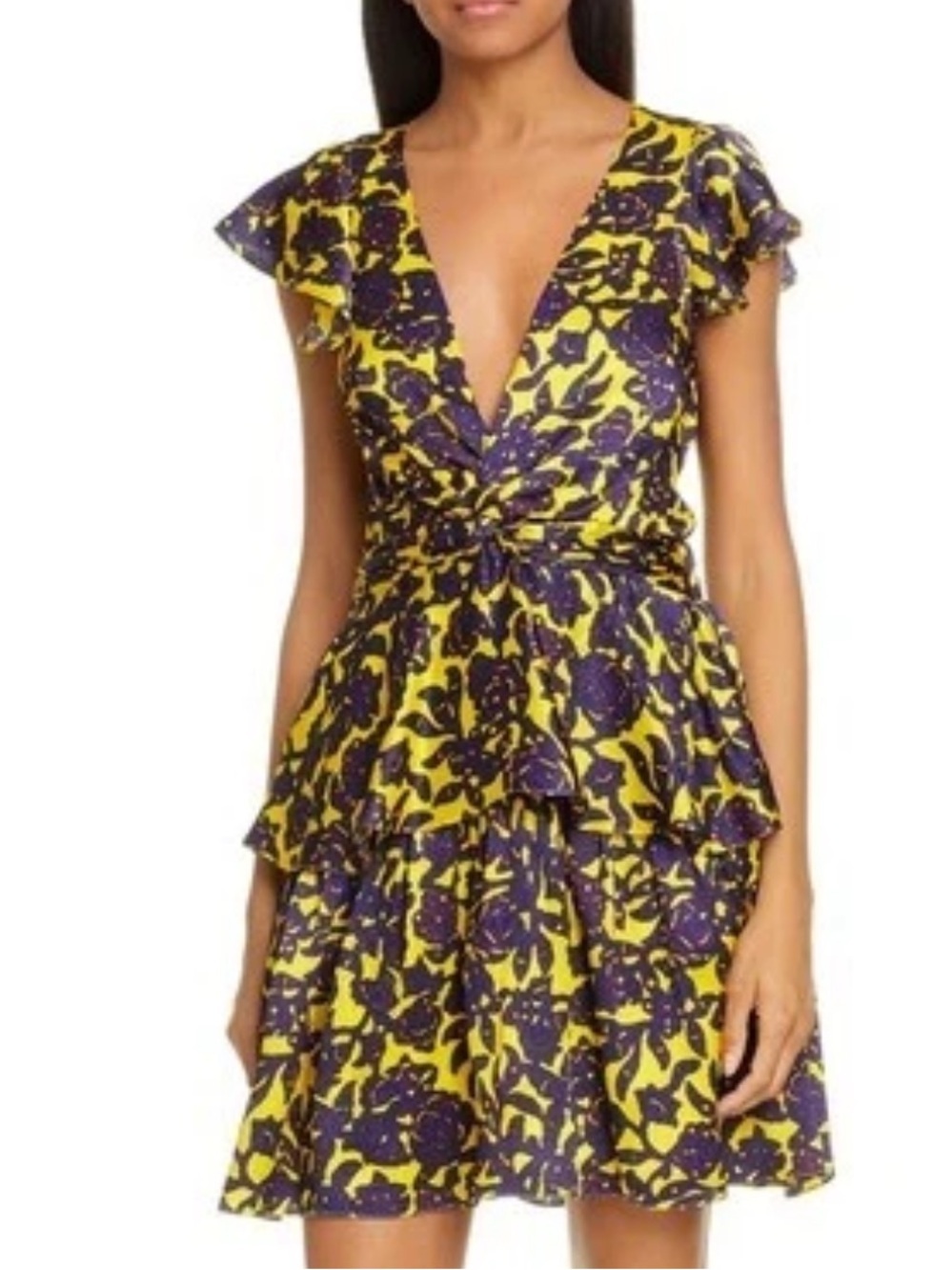 A.L.C. Yellow & Purple Floral V-Neck Tiered Dress ! This is STUNNING! 2